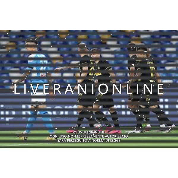 NAPOLI - INTER SEMIFINALE RITORNO DI COPPA ITALIA TIM CUP 13.06.2020 - PARTITA GIOCATA A PORTE CHIUSE PER L\'EMERGENZA CORONAVIRUS NELLA FOTO: ESULTANZA DOPO IL GOL DI CHRISTIAN ERIKSEN DEL 0-1 ©MOSCA / AGENZIA ALDO LIVERANI SAS