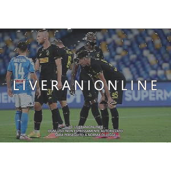 NAPOLI - INTER SEMIFINALE RITORNO DI COPPA ITALIA TIM CUP 13.06.2020 - PARTITA GIOCATA A PORTE CHIUSE PER L\'EMERGENZA CORONAVIRUS NELLA FOTO: DELUSIONE INTER, ALESSANDRO BASTONI, ROMELU LUKAKU, MILAN SKRINIAR ©MOSCA / AGENZIA ALDO LIVERANI SAS