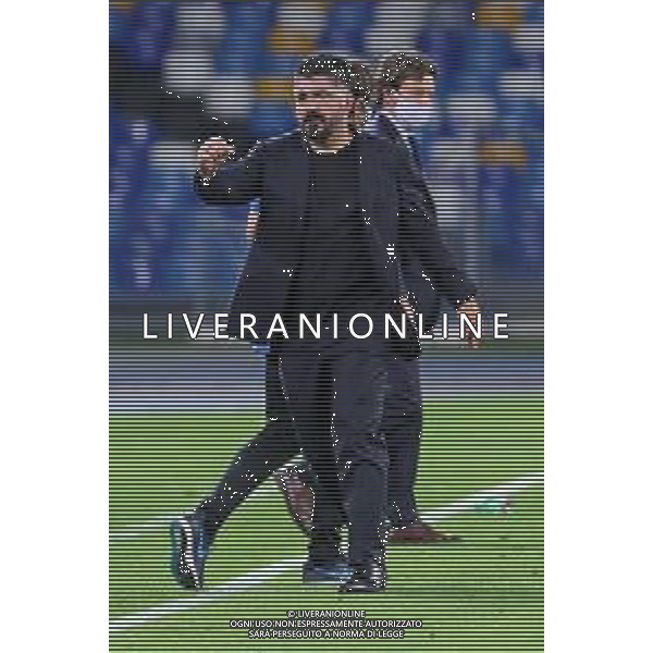 NAPOLI - INTER SEMIFINALE RITORNO DI COPPA ITALIA TIM CUP 13.06.2020 - PARTITA GIOCATA A PORTE CHIUSE PER L\'EMERGENZA CORONAVIRUS NELLA FOTO: ESULTANZA FINE GARA NAPOLI GENNARO GATTUSO ©MOSCA / AGENZIA ALDO LIVERANI SAS