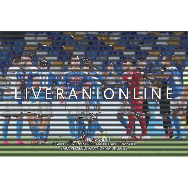 NAPOLI - INTER SEMIFINALE RITORNO DI COPPA ITALIA TIM CUP 13.06.2020 - PARTITA GIOCATA A PORTE CHIUSE PER L\'EMERGENZA CORONAVIRUS NELLA FOTO: ESULTANZA FINE GARA NAPOLI ©MOSCA / AGENZIA ALDO LIVERANI SAS