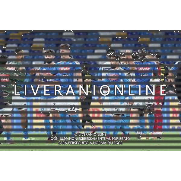 NAPOLI - INTER SEMIFINALE RITORNO DI COPPA ITALIA TIM CUP 13.06.2020 - PARTITA GIOCATA A PORTE CHIUSE PER L\'EMERGENZA CORONAVIRUS NELLA FOTO: ESULTANZA FINE GARA NAPOLI ©MOSCA / AGENZIA ALDO LIVERANI SAS