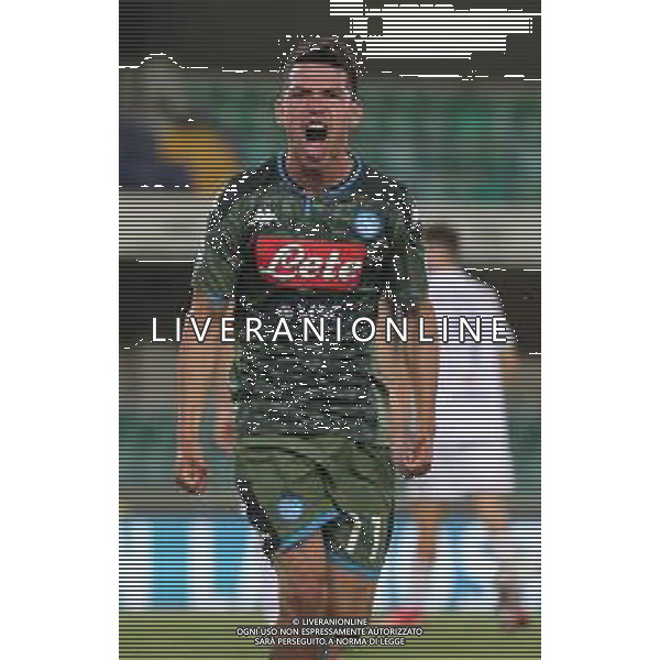Hellas Verona - Napoli Campionato di Calcio Serie A TIM 23/06/2020 nella foto: Esultanza dopo il gol di Lozano Hirving (ssc napoli) ©Claudio Zamagni/Agenzia Aldo Liverani Lozano Hirving(ssc napoli) celebrates after scoring a goal during Italian Serie A soccer match between HELLAS VERONA - NAPOLI at Marc\'Antonio Bentegodi Stadium on June 23 2020 photo credit by Claudio Zamagni/Aldo Liverani Photo Agency/ AGENZIA ALDO LIVERANI SAS