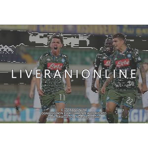 Hellas Verona - Napoli Campionato di Calcio Serie A TIM 23/06/2020 nella foto: Esultanza dopo il gol di Lozano Hirving (ssc napoli) ©Claudio Zamagni/Agenzia Aldo Liverani Lozano Hirving(ssc napoli) celebrates after scoring a goal during Italian Serie A soccer match between HELLAS VERONA - NAPOLI at Marc\'Antonio Bentegodi Stadium on June 23 2020 photo credit by Claudio Zamagni/Aldo Liverani Photo Agency/ AGENZIA ALDO LIVERANI SAS
