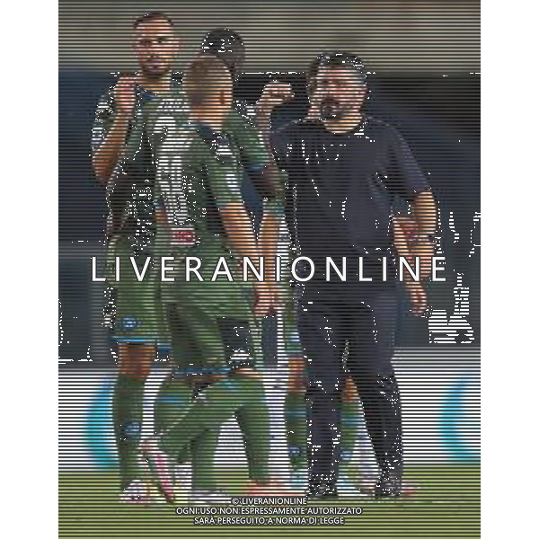 Hellas Verona - Napoli Campionato di Calcio Serie A TIM 23/06/2020 nella foto: esultanza di Mister Gennaro Gattuso(ssc napoli) con i suoi giocatori a fine gara ©Claudio Zamagni/Agenzia Aldo Liverani during Italian Serie A soccer match between HELLAS VERONA - NAPOLI at Marc\'Antonio Bentegodi Stadium on June 23 2020 photo credit by Claudio Zamagni/Aldo Liverani Photo Agency/ AGENZIA ALDO LIVERANI SAS