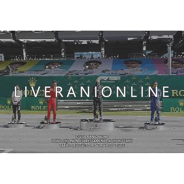 The podium (L to R): Charles Leclerc (MON) Ferrari, second; Valtteri Bottas (FIN) Mercedes AMG F1, race winner; Lando Norris (GBR) McLaren, third. 05.07.2020. Formula 1 World Championship, Rd 1, Austrian Grand Prix, Spielberg, Austria, Race Day. - www.xpbimages.com, EMail: requests@xpbimages.com - copy of publication required for printed pictures. Every used picture is fee-liable. © Copyright: FIA Pool Image for Editorial Use Only/ AGENZIA ALDO LIVERANI SAS - ITALY ONLY EDITORIAL USE ONLY