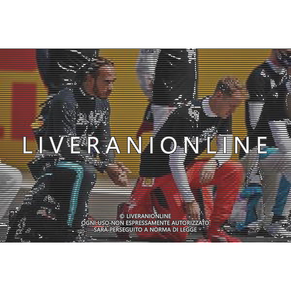 Lewis Hamilton (GBR) Mercedes AMG F1 and Sebastian Vettel (GER) Ferrari on the grid. 02.08.2020. Formula 1 World Championship, Rd 4, British Grand Prix, Silverstone, England, Race Day. / AGENZIA ALDO LIVERANI SAS - ITALY ONLY EDITORIAL USE ONLY