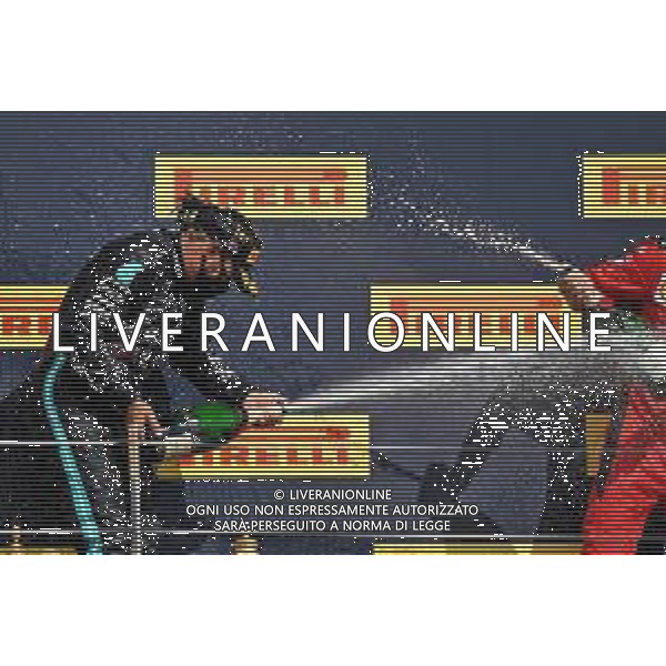Race winner Lewis Hamilton (GBR) Mercedes AMG F1 celebrates on the podium. 02.08.2020. Formula 1 World Championship, Rd 4, British Grand Prix, Silverstone, England, Race Day. / AGENZIA ALDO LIVERANI SAS - ITALY ONLY EDITORIAL USE ONLY