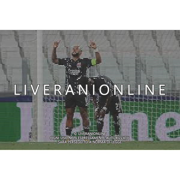 Torino 07.08.2020 Allianz Stadium Juventus vs Olympique Lione Champions League 2019/2020 ©Viganti/Agenzia Aldo Liverani Nella foto: esultanza dopo gol su rigore di memphis depay / AGENZIA ALDO LIVERANI SAS
