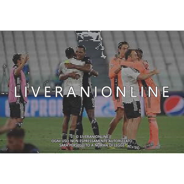 Torino 07.08.2020 Allianz Stadium Juventus vs Olympique Lione Champions League 2019/2020 ©Viganti/Agenzia Aldo Liverani Nella foto: festa ed esultanza lione a fine gara per il passaggio del turno / AGENZIA ALDO LIVERANI SAS