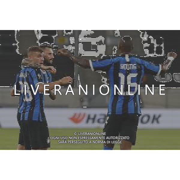 UEFA - EUROPA LEAGUE Germania Quarti di Finale 10/08/2020 Inter - Bayer Leverkusen nella foto: esultanza INTER Marcelo Brozovic, Nicolo\' Barella e Ashley Young ©Claudio Zamagni/Agenzia Aldo Liverani during UEFA EUROPA LEAGUE Germany Quarter-Finals match between F.C. Internazionale and Bayer Leverkusen at Merkur Spiel-Arena in Dusseldorf on August 10 2020. photo credit by Claudio Zamagni/Aldo Liverani Photo Agency