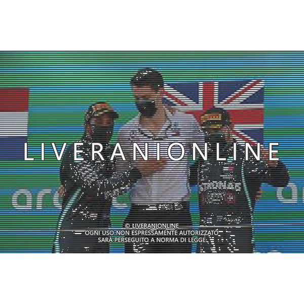 Race winner Lewis Hamilton (GBR) Mercedes AMG F1 (Left) and team mate Valtteri Bottas (FIN) Mercedes AMG F1 (Right) celebrate on the podium. 16.08.2020. Formula 1 World Championship, Rd 6, Spanish Grand Prix, Barcelona, Spain, Race Day. - www.xpbimages.com, EMail: requests@xpbimages.com © Copyright: Batchelor / XPB Images/ AGENZIA ALDO LIVERANI SAS - ITALY ONLY EDITORIAL USE ONLY