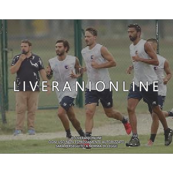 IMOLA 18 08 2020 IMOLESE CALCIO SERIE C PRIMO ALLENAMENTI NELLA FOTO DA SINISTRA GIANLUCA MATERA TEAM MANAGER FILIPPO BOCCARDI LORENZO CHECCHI FILIPPO CARINI FOTO GIANNI SANNA-AG ALDO LIVERANI SAS