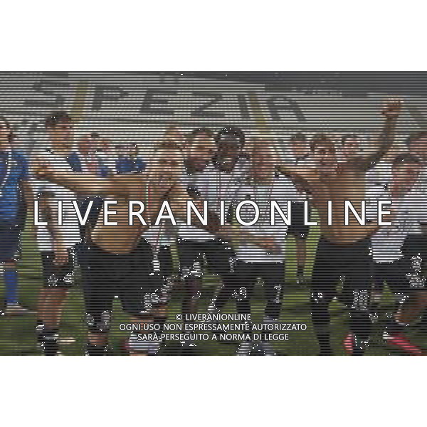 SPEZIA - FROSINONE RITORNO FINALE PLAYOFF SERIE B 20.08.2020 NELLA FOTO ESULTANZA E FESTEGGIAMENTI A FINE GARA DELLO SPEZIA PER LA PROMOZIONE IN SERIE A ©SANTANDREA / AGENZIA ALDO LIVERANI SAS