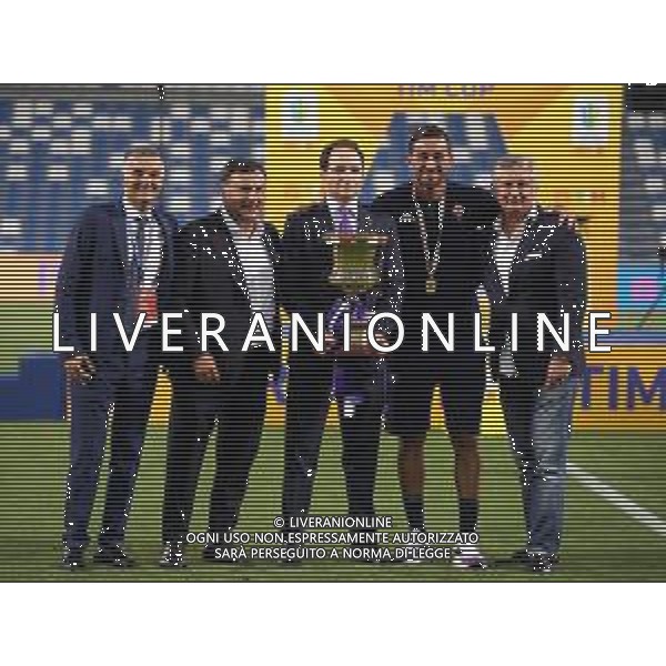 HELLAS VERONA - FIORENTINA COPPA ITALIA FINALE PRIMAVERA TIM CUP 2019/2020 REGGIO EMILIA MAPEI STADIUM 26.08.2020 NELLA FOTO ESULTANZA E FESTEGGIAMENTI A FINE GARA DEI GIOCATORI DELLA FIORENTINA VINCITORI DEL TROFEO - direttore generale della Fiorentina, Joe Barone e Alberto Aquilani allenatore ©SANTANDREA / AGENZIA ALDO LIVERANI SAS