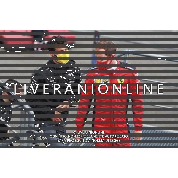 (L to R): Daniel Ricciardo (AUS) Renault F1 Team and Sebastian Vettel (GER) Ferrari. 29.08.2020. Formula 1 World Championship, Rd 7, Belgian Grand Prix, Spa Francorchamps, Belgium, Qualifying Day. - www.xpbimages.com, EMail: requests@xpbimages.com © Copyright: Moy / XPB Images / AGENZIA ALDO LIVERANI SAS - ITALY ONLY EDITORIAL USE ONLY
