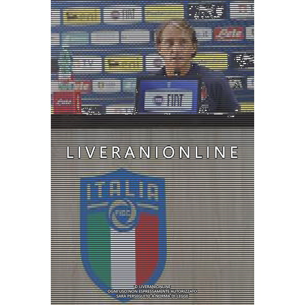 COVERCIANO 30/08/2020 Ritiro della Nazionale Italiana di calcio - nella foto: Il CT della nazionale Roberto Mancini in conferenza stampa ©Claudio Zamagni/Agenzia Aldo Liverani