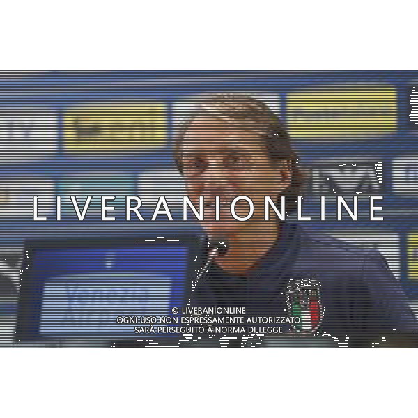 COVERCIANO 30/08/2020 Ritiro della Nazionale Italiana di calcio - nella foto: Il CT della nazionale Roberto Mancini in conferenza stampa ©Claudio Zamagni/Agenzia Aldo Liverani
