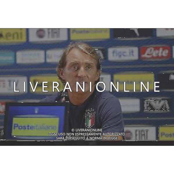COVERCIANO 30/08/2020 Ritiro della Nazionale Italiana di calcio - nella foto: Il CT della nazionale Roberto Mancini in conferenza stampa ©Claudio Zamagni/Agenzia Aldo Liverani