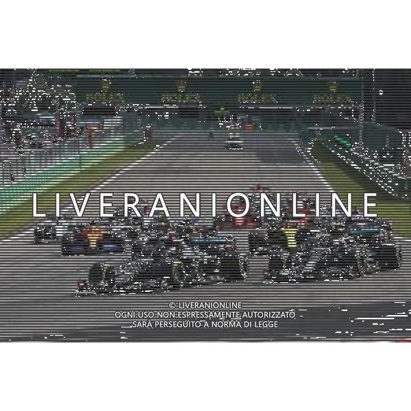 Lewis Hamilton (GBR) Mercedes AMG F1 W11 leads Valtteri Bottas (FIN) Mercedes AMG F1 W11 at the start of the race. 30.08.2020. Formula 1 World Championship, Rd 7, Belgian Grand Prix, Spa Francorchamps, Belgium, Race Day. - www.xpbimages.com, EMail: requests@xpbimages.com - copy of publication required for printed pictures. Every used picture is fee-liable. © Copyright: Charniaux / XPB Images/ AGENZIA ALDO LIVERANI SAS - ITALY ONLY EDITORIAL USE ONLY