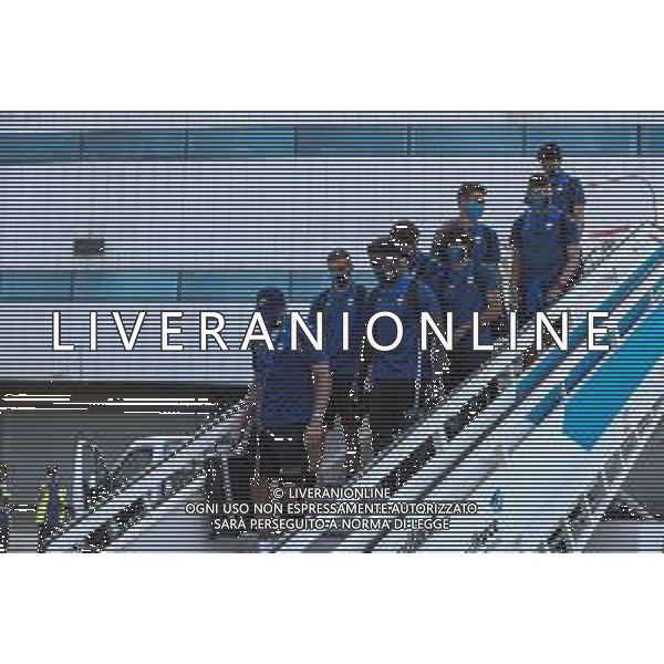 LISBON, PORTUGAL - AUGUST 10: Atalanta BC players arrives in Lisbon with the Atalanta team for the Champions League Quarter Finals at Humberto Delgado Airport on August 10, 2020 in Lisbon, Portugal. (Photo by Carlos Rodrigues - UEFA/UEFA via Getty Images) AG ALDO LIVERANI SAS