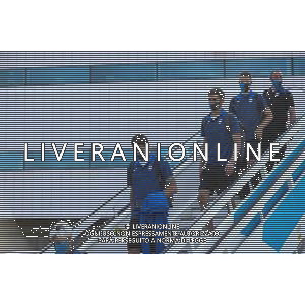 LISBON, PORTUGAL - AUGUST 10: Atalanta BC players arrives in Lisbon with the Atalanta team for the Champions League Quarter Finals at Humberto Delgado Airport on August 10, 2020 in Lisbon, Portugal. (Photo by Carlos Rodrigues - UEFA/UEFA via Getty Images) AG ALDO LIVERANI SAS