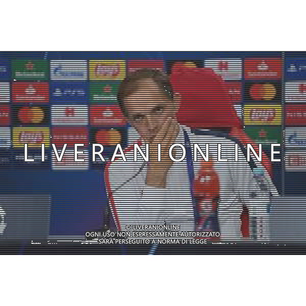 LISBON, PORTUGAL - AUGUST 11: In this UEFA Handout picture Thomas Tuchel, Manager of PSG speaks to the media during the PSG Press Conference ahead of the UEFA Champions League Quarter Final match between Atalanta and PSG at Estadio do Sport Lisboa e Benfica on August 11, 2020 in Lisbon, Portugal. (Photo by UEFA - Handout/UEFA via Getty Images) AG ALDO LIVERANI SAS