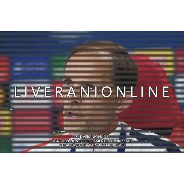 LISBON, PORTUGAL - AUGUST 11: In this UEFA Handout picture Thomas Tuchel, Manager of PSG speaks to the media during the PSG Press Conference ahead of the UEFA Champions League Quarter Final match between Atalanta and PSG at Estadio do Sport Lisboa e Benfica on August 11, 2020 in Lisbon, Portugal. (Photo by UEFA - Handout/UEFA via Getty Images) AG ALDO LIVERANI SAS