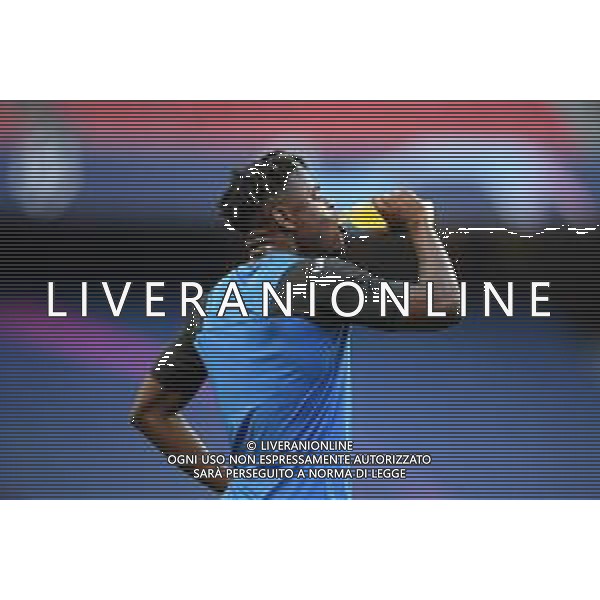 LISBON, PORTUGAL - AUGUST 12: Duvan Zapata of Atalanta has a drink prior to the UEFA Champions League Quarter Final match between Atalanta and Paris Saint-Germain at Estadio do Sport Lisboa e Benfica on August 12, 2020 in Lisbon, Portugal. (Photo by Michael Regan - UEFA/UEFA via Getty Images) AG ALDO LIVERANI SAS
