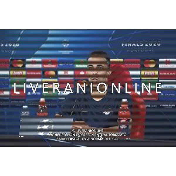 LISBON, PORTUGAL - AUGUST 18: Yussuf Poulsen of RB Leipzig speaks to the media during a press conference after the UEFA Champions League Semi Final match between RB Leipzig and Paris Saint-Germain F.C at Estadio do Sport Lisboa e Benfica on August 18, 2020 in Lisbon, Portugal. (Photo by UEFA - Handout/UEFA via Getty Images) AG ALDO LIVERANI SAS