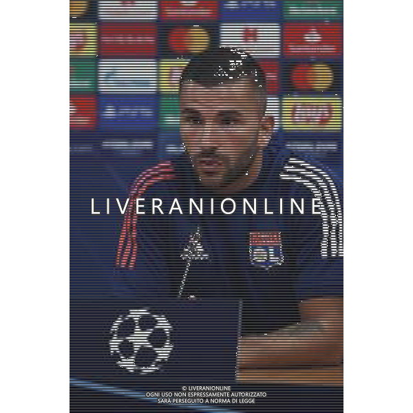 LISBON, PORTUGAL - AUGUST 18: Anthony Lopes of Olympique Lyon speaks to the media during a press conference ahead of their UEFA Champions League Semi Final match against Bayern Munich at Estadio do Sport Lisboa e Benfica on August 18, 2020 in Lisbon, Portugal. (Photo by UEFA - Handout/UEFA via Getty Images) AG ALDO LIVERANI SAS