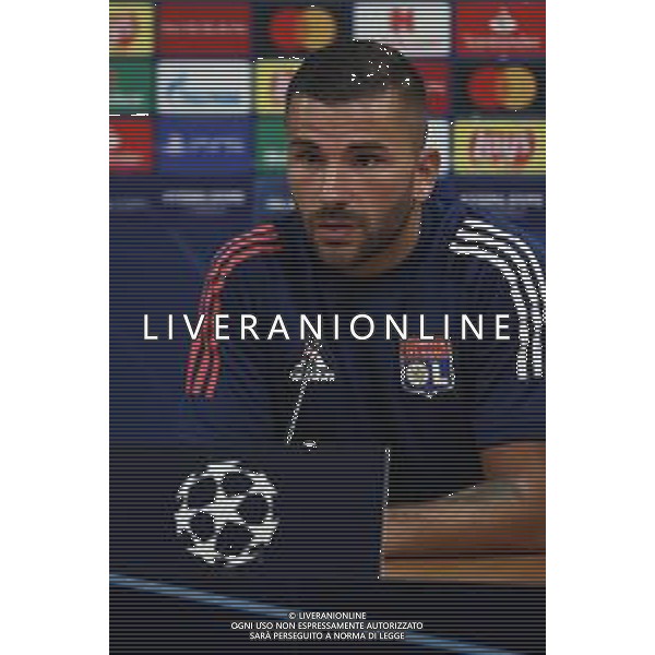 LISBON, PORTUGAL - AUGUST 18: Anthony Lopes of Olympique Lyon speaks to the media during a press conference ahead of their UEFA Champions League Semi Final match against Bayern Munich at Estadio do Sport Lisboa e Benfica on August 18, 2020 in Lisbon, Portugal. (Photo by UEFA - Handout/UEFA via Getty Images) AG ALDO LIVERANI SAS