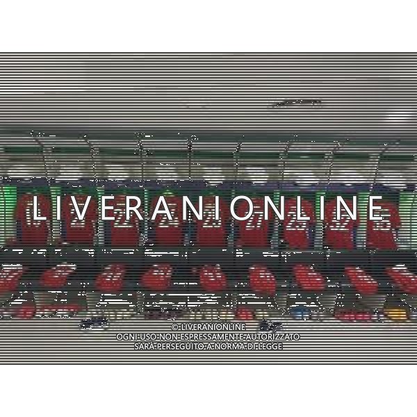 LISBON, PORTUGAL - AUGUST 19: A view of the FC Bayern Munich dressingroom prior to the UEFA Champions League Semi Final match between Olympique Lyonnais and Bayern Munich at Estadio Jose Alvalade on August 19, 2020 in Lisbon, Portugal. (Photo supplied by FC Bayern Munchen) AG ALDO LIVERANI SAS