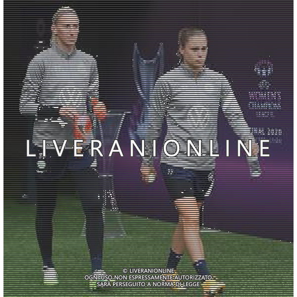 SAN SEBASTIAN, SPAIN - AUGUST 29: Ewa Pajor and Katarzyna Kiedrzynek of Vfl Wolfsburg during the training session one day ahead of the UEFA Women\'s Champions League Final between Olympique Lyonnais and VfL Wolfsburg Women\'s at Estadio Anoeta on August 29, 2020 in San Sebastian, Spain. (Photo by Juanma - UEFA/UEFA via Getty Images) AG ALDO LIVERANI SAS
