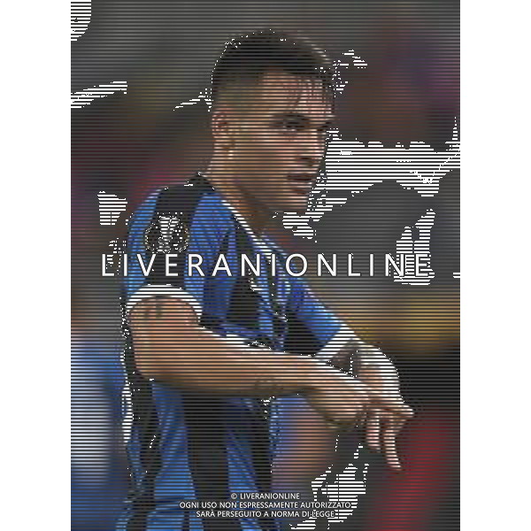 DUESSELDORF, GERMANY - AUGUST 17: Lautaro Martinez of Inter Milan celebrates after scoring his team\'s third goalduring the UEFA Europa League Semi Final between Internazionale and Shakhtar Donetsk at Merkur Spiel-Arena on August 17, 2020 in Duesseldorf, Germany. (Photo by Alexander Hassenstein - UEFA/UEFA via Getty Images) AG ALDO LIVERANI SAS