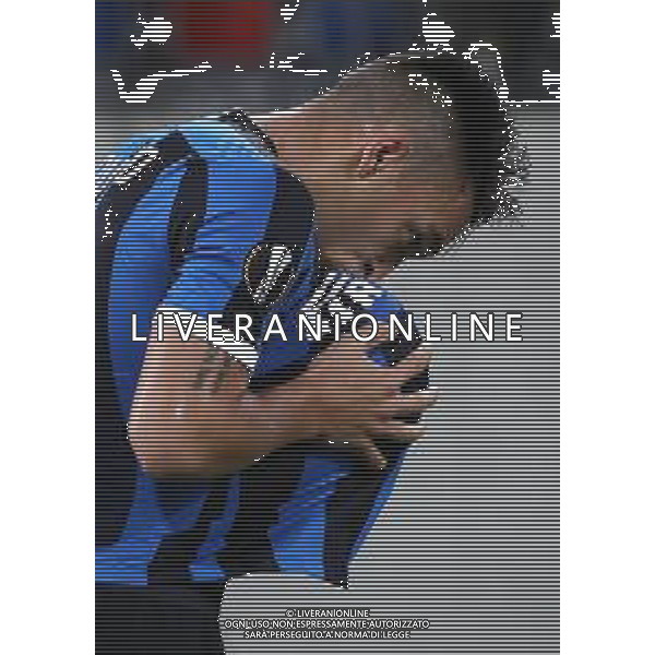 DUESSELDORF, GERMANY - AUGUST 17: Lautaro Martinez of Inter Milan celebrates after scoring his team\'s first goal during the UEFA Europa League Semi Final between Internazionale and Shakhtar Donetsk at Merkur Spiel-Arena on August 17, 2020 in Duesseldorf, Germany. (Photo by Alexander Hassenstein - UEFA/UEFA via Getty Images) AG ALDO LIVERANI SAS