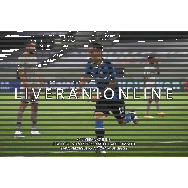 DUESSELDORF, GERMANY - AUGUST 17: Lautaro Martinez of Inter Milan celebrates after scoring his team\'s first goal during the UEFA Europa League Semi Final between Internazionale and Shakhtar Donetsk at Merkur Spiel-Arena on August 17, 2020 in Duesseldorf, Germany. (Photo by Alexander Hassenstein - UEFA/UEFA via Getty Images) AG ALDO LIVERANI SAS