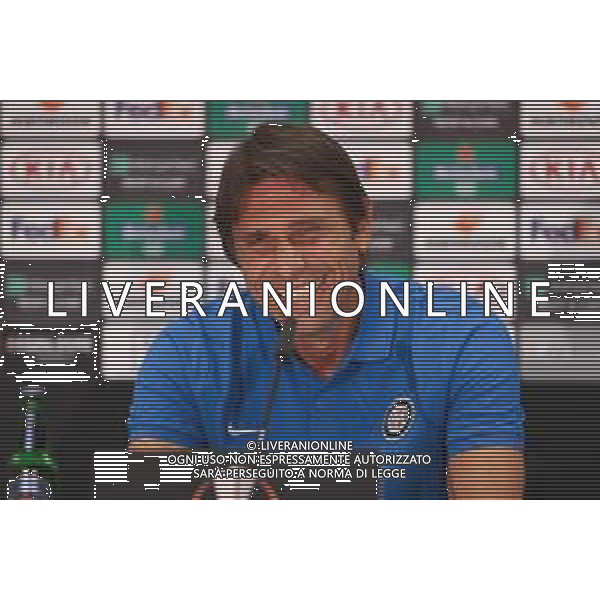 DUESSELDORF, GERMANY - AUGUST 16: In this handout image provided by UEFA, Antonio Conte, Head Coach of Inter Milan reacts during a press conference ahead of their UEFA Europa League against Shakhtar Donetsk at Merkur Spiel-Arena on August 16, 2020 in Duesseldorf, Germany. (Photo by UEFA - Handout/UEFA via Getty Images) AG ALDO LIVERANI SAS