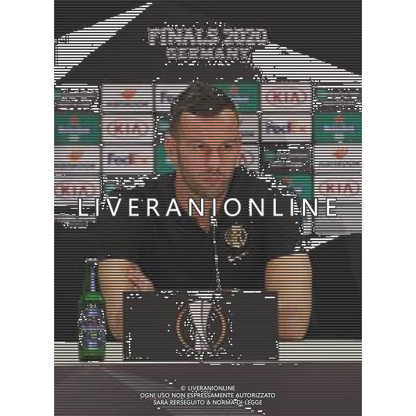 DUESSELDORF, GERMANY - AUGUST 16: In this handout image provided by UEFA, Samir Handanovic of Inter Milan looks on during a press conference ahead of their UEFA Europa League against Shakhtar Donetsk at Merkur Spiel-Arena on August 16, 2020 in Duesseldorf, Germany. (Photo by UEFA - Handout/UEFA via Getty Images) AG ALDO LIVERANI SAS
