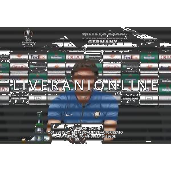 DUESSELDORF, GERMANY - AUGUST 16: In this handout image provided by UEFA, Antonio Conte, Manager of Inter Milan speaks to the media ahead of their UEFA Europa League against Shakhtar Donetsk at Merkur Spiel-Arena on August 16, 2020 in Duesseldorf, Germany. (Photo by UEFA - Handout/UEFA via Getty Images) AG ALDO LIVERANI SAS