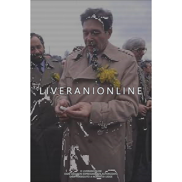 RETROSPETTIVA LUCIANO LAMA POLITICO E SINDACALISTA NELLA FOTO LUCIANO LAMA A MILANO AL COMIZIO PER LA FESTA DELLA DONNA 08-03-1985 AG ALDO LIVERANI SAS
