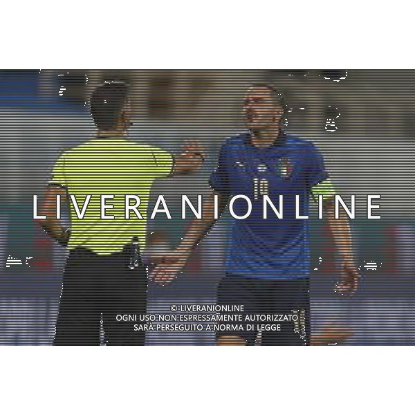 FIRENZE - UEFA Nations League gruppo A ITALIA - BOSNIA ERZEGOVINA 04/09/2020 nella foto: Bonucci Leonardo(Italia)e arbitro anastasios sidiropulos ©Claudio Zamagni/Agenzi Aldo Liverani s.a.s. during UEFA Nations League - group A between Italy and Bosnia ERZEGOVINA at Artemio Franchi Stadium on September 04 2020 in Florence photo credit by Claudio Zamagni/Aldo Liverani Photo Agency/ AGENZIA ALDO LIVERANI SAS