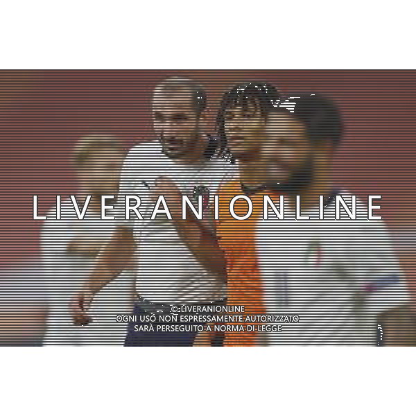 AMSTERDAM - UEFA Nations League gruppo A - OLANDA paesi Bassi vs ITALIA 07/09/2020 - nella foto: Chiellini Giorgio(Italia) Nathan Aké(Olanda - Paesi Bassi - Netherlands) ©Claudio Zamagni/Agenzi Aldo Liverani s.a.s. Chiellini Giorgio(Italia) Nathan Aké(Olanda - Paesi Bassi - Netherlands) during UEFA Nations League - group A between Netherlands and Italy at Amsterdam Arena on September 07 2020 in Amsterdam photo credit by Claudio Zamagni/Aldo Liverani Photo Agency
