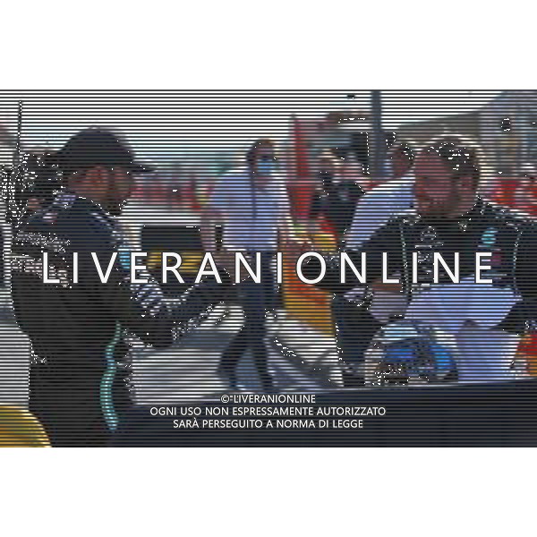 (L to R): Lewis Hamilton (GBR) Mercedes AMG F1 celebrates his pole position in qualifying parc ferme with third placed team mate Valtteri Bottas (FIN) Mercedes AMG F1. 12.09.2020. Formula 1 World Championship, Rd 9, Tuscan Grand Prix, Mugello, Italy, Qualifying Day. - www.xpbimages.com, EMail: requests@xpbimages.com © Copyright: Batchelor / XPB Images/ AGENZIA ALDO LIVERANI SAS - ITALY ONLY EDITORIAL USE ONLY