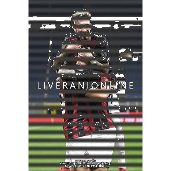 Samuel Castillejo (Milan) festeggia con Lorenzo Colombo (Milan) SX e Davide Calabria (Milan) DX il gol del 2 a 1 Milan Milan vs Bodo Glimt UEFA Europa League - 3° turno preliminare Milano 24-09-2020 Stadio Giuseppe Meazza - San Siro foto Roberto Garavaglia - agenzia Aldo Liverani sas