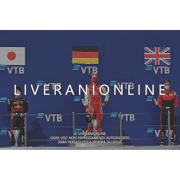 The podium (L to R): Yuki Tsunoda (JPN) Carlin, second; Mick Schumacher (GER) PREMA Racing, race winner; Callum Ilott (GBR) Uni-Virtuosi Racing, third. 26.09.2020. FIA Formula 2 Championship, Rd 10, Sochi, Russia, Saturday. - www.xpbimages.com, EMail: requests@xpbimages.com Copyright: XPB Images / AGENZIA ALDO LIVERANI SAS - ITALY ONLY EDITORIAL USE ONLY