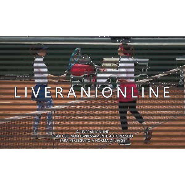 Roland Garros 2020, Grand Slam tournament - Tennis Internationals, 28 September 2020 Roland Garros stadium, paris, france, Italy Photo showing: Tsvetana Pironkova of Bulgaria and Andrea Petkovic of Germany at the net @LM/DPPI/DPPI/Rob Prange/AGENZIA ALDO LIVERANI SAS