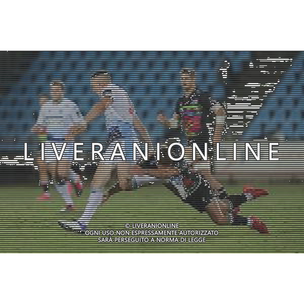 Zebre vs Cardiff Blues - Rugby Guinness Pro 14 2020/2021, 02 October 2020 Sergio Lanfranchi Stadium, parma, Italy Photo showing: Antonio Rizzi (Zebre) with a late tackle on Josh Adams @LM/Massimiliano Carnabuci AG ALDO LIVERANI SAS