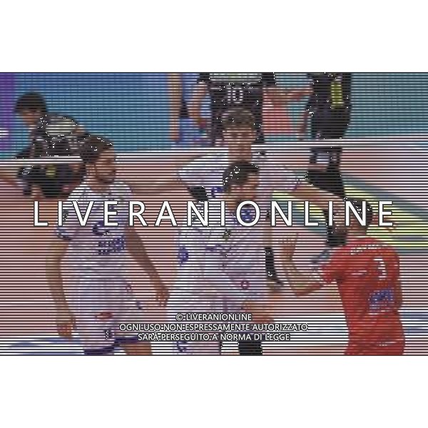Top Volley Cisterna vs Kioene Padova - Campionato di Volley Superlega Serie A 2020/2021, 04 ottobre 2020 Cisterna di Latina, Italia Nella foto: esultanza Top Volley Cisterna @LM/Luigi Mariani AG ALDO LIVERANI SAS