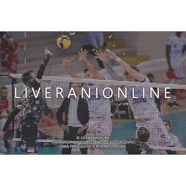Top Volley Cisterna vs Kioene Padova - Campionato di Volley Superlega Serie A 2020/2021, 04 ottobre 2020 Cisterna di Latina, Italia Nella foto: muro Top Volley Cisterna @LM/Luigi Mariani AG ALDO LIVERANI SAS