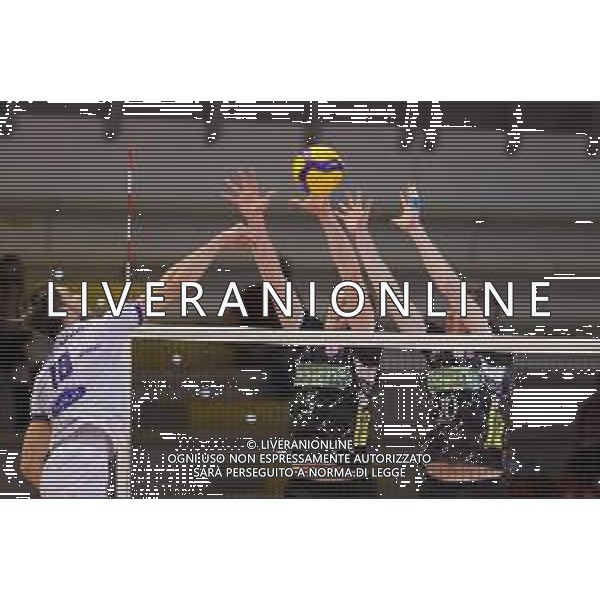 Top Volley Cisterna vs Kioene Padova - Campionato di Volley Superlega Serie A 2020/2021, 04 ottobre 2020 Cisterna di Latina, Italia Nella foto: muro Toncek Stern e Marco Volpati @LM/Luigi Mariani AG ALDO LIVERANI SAS